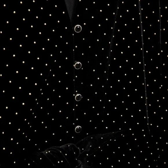 ZARA Black Velvet Shirt Dress With Tie-Waist and Tiny Gold Metal Grommets - Picture 5 of 11